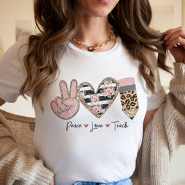 Camiseta Professor Peace Love Teach Floral Modern