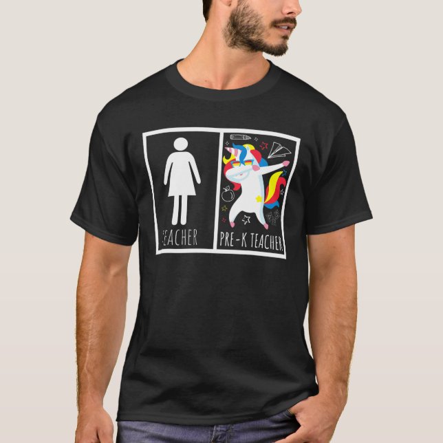 Camiseta Professor Pré-K Dabbing Unicorn Engraçado de volta (Frente)