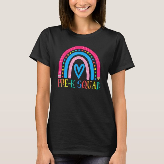 Camiseta Professor Pré-K Esquadrão Arco-Íris Volta Para A E (Frente)