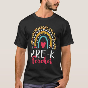Camiseta Professor Pré K Leopard Rainbow Heart De Volta À E