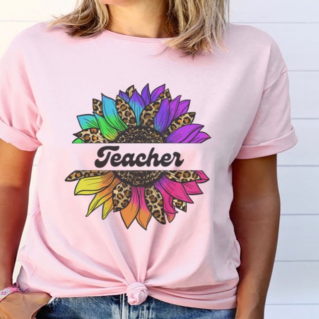 Camiseta Professor Profissão Rainbow Sunflower (Teacher Profession Rainbow Sunflower T-Shirt
)