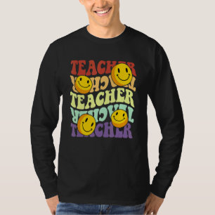 Camiseta professor retro girassol sorri de volta à escola