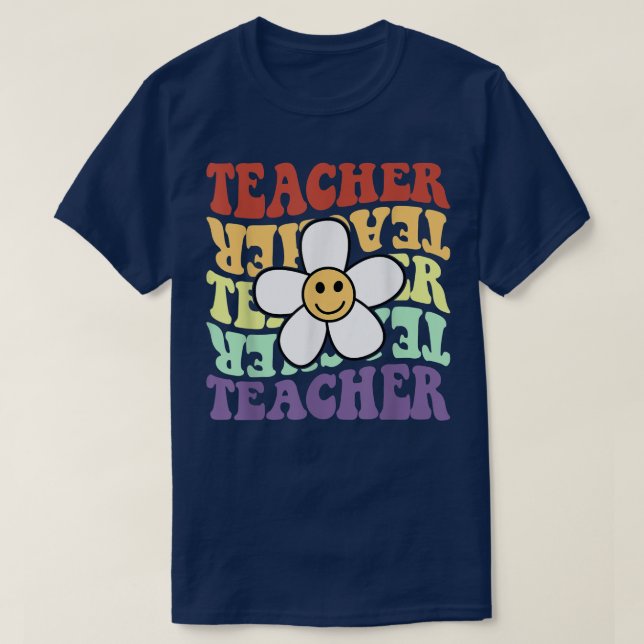Camiseta professor retro girassol sorri de volta à escola (Frente do Design)