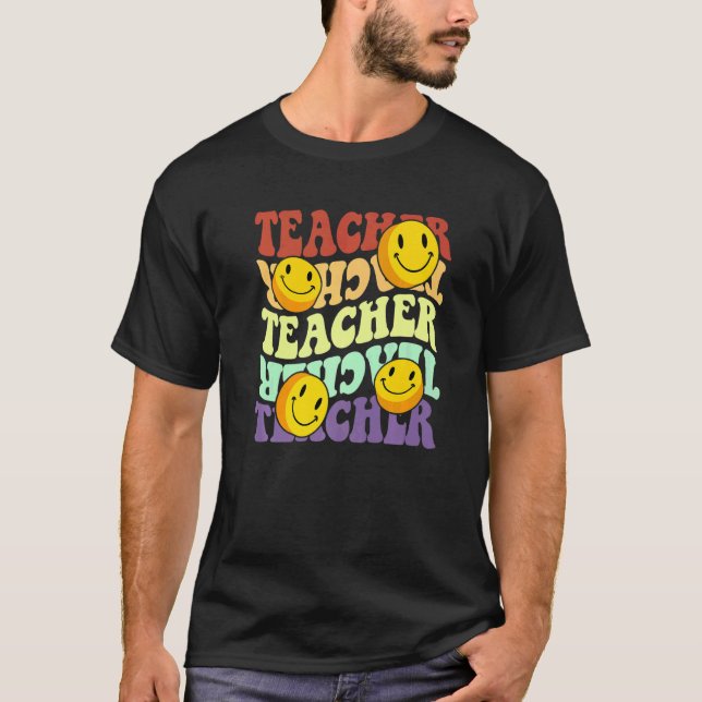 Camiseta professor retro girassol sorri de volta à escola (Frente)