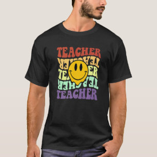 Camiseta professor retro girassol sorri de volta à escola