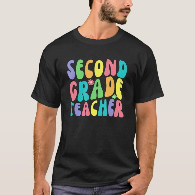 Camiseta Professor Retro Groovy de Segundo Grau Primeiro Di (Frente)
