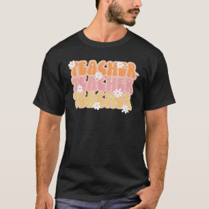 Camiseta Professor Retro Groovy Flor Margarida Vida Escolar
