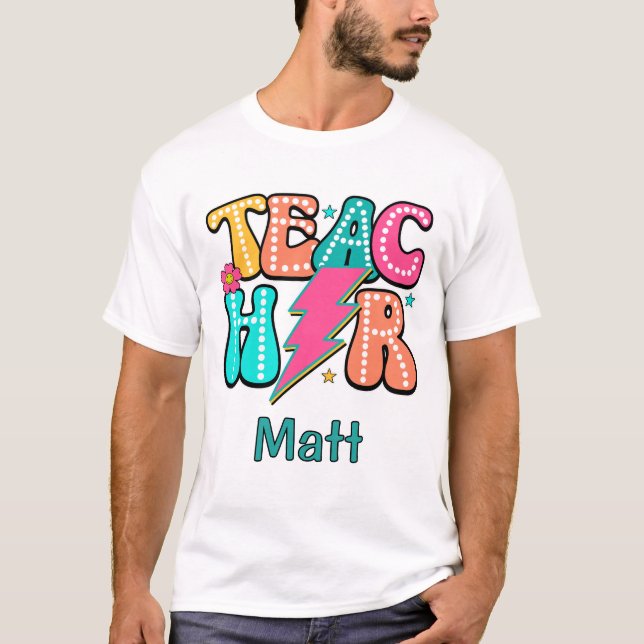 Camiseta Professor Retro Raio Flor Sorridente Fofo (Frente)