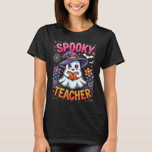 Camiseta Professor Spooker Cute Ghost Lendo Livro Engraçado
