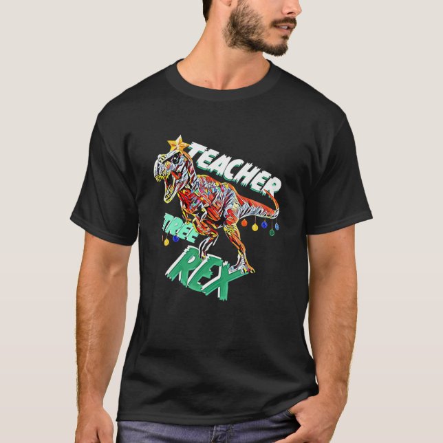 Camiseta Professor Tree Rex Professora de Natal T Rex Dinos (Frente)