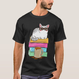 Camiseta Professor universitário que lê Gatinho de café