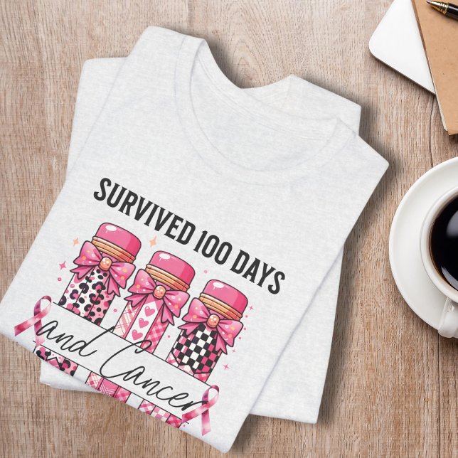 Camiseta Professora: 100 dias de Sobrevivente de câncer esc (Criador carregado)