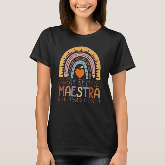 Camiseta Professora Bilíngue Leopardo Arco-íris Presentes E (Frente)