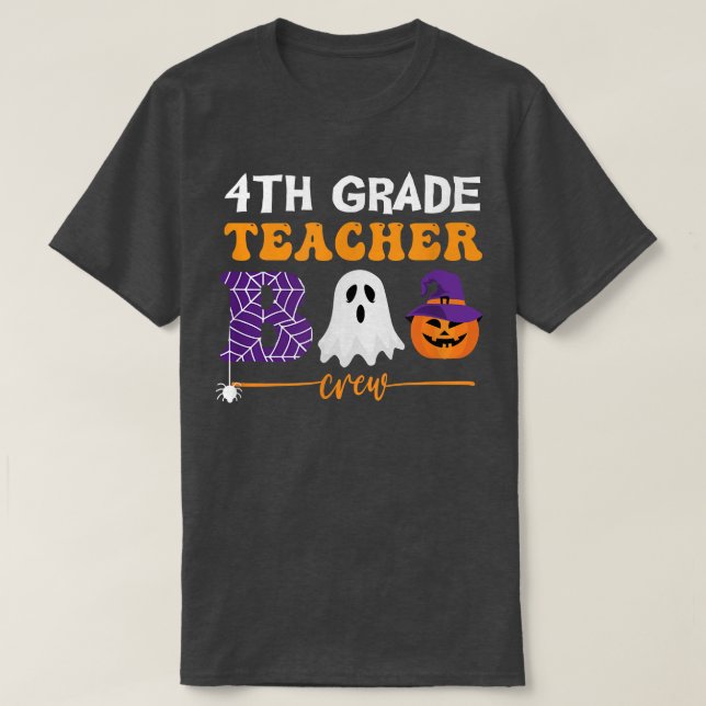 Camiseta Professora Boo Crew Cobweb Pumpki do 4º ano do Hal (Frente do Design)