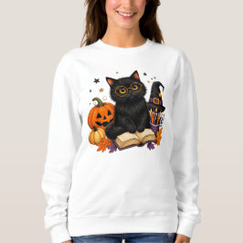 Camiseta Professora Bruxa Gato Preto Abóbora de Halloween