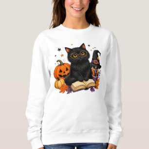 Camiseta Professora Bruxa Gato Preto Abóbora de Halloween 