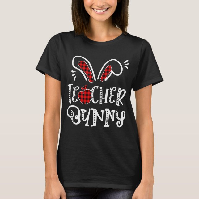 Camiseta Professora Bunny Apple Bunny Ears Buffalo Xadrez E (Frente)