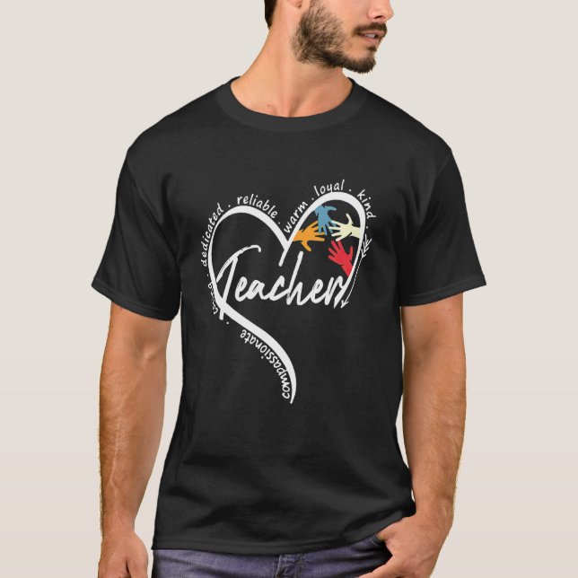 Camiseta Professora Compaixão Cardíaca Cuidando de Ensino D (Frente)