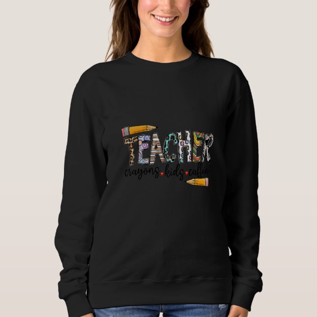Camiseta Professora Crayons Kids Caffeine De Volta Ao Café  (Frente)