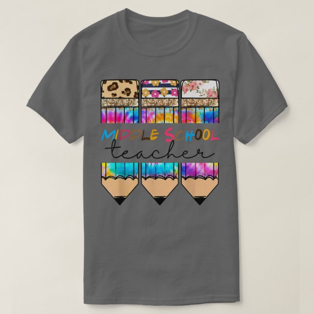 Camiseta Professora da Escola Média Leopard Tie Dye Pencil  (Frente do Design)