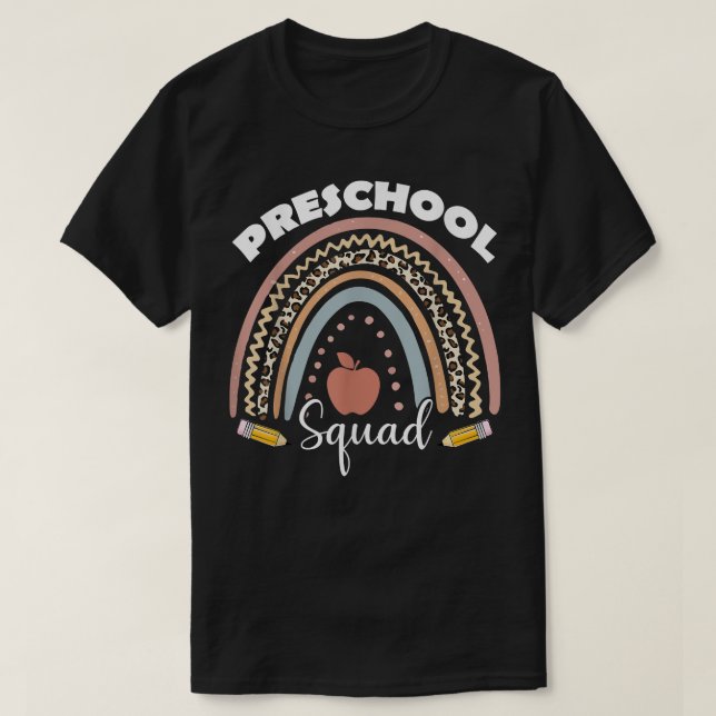 Camiseta Professora da Praça Pré-Escolar Leopard Rainbow Es (Frente do Design)
