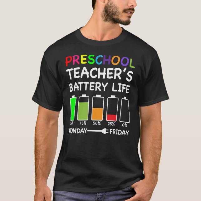 Camiseta Professora da pré-escola com autonomia da bateria  (Frente)