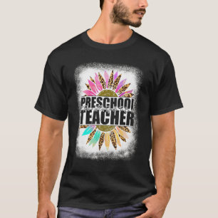 Camiseta Professora Da Pré-Escola Leopard Sunflower Volta À