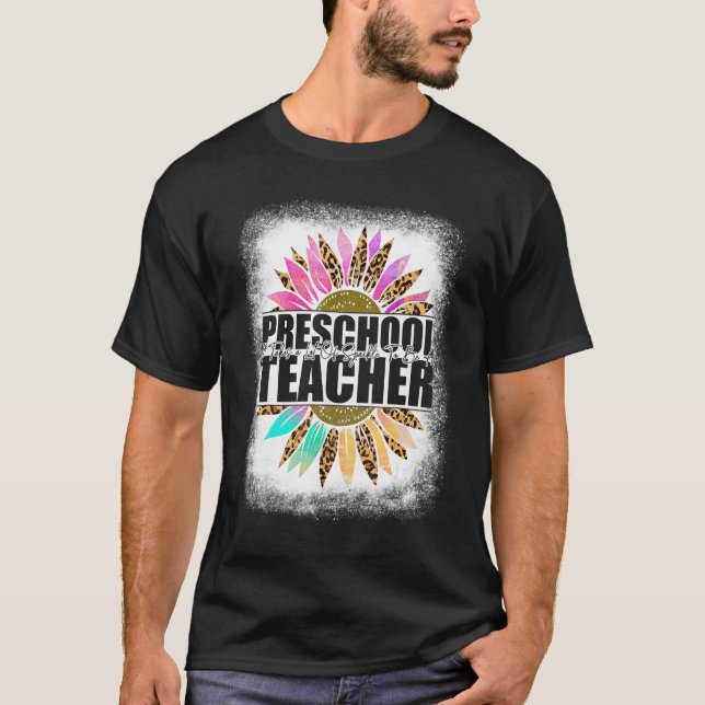 Camiseta Professora Da Pré-Escola Leopard Sunflower Volta À (Frente)