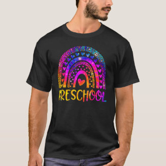Camiseta Professora Da Pré-Escola Leopard Tie Dye Rainbow D
