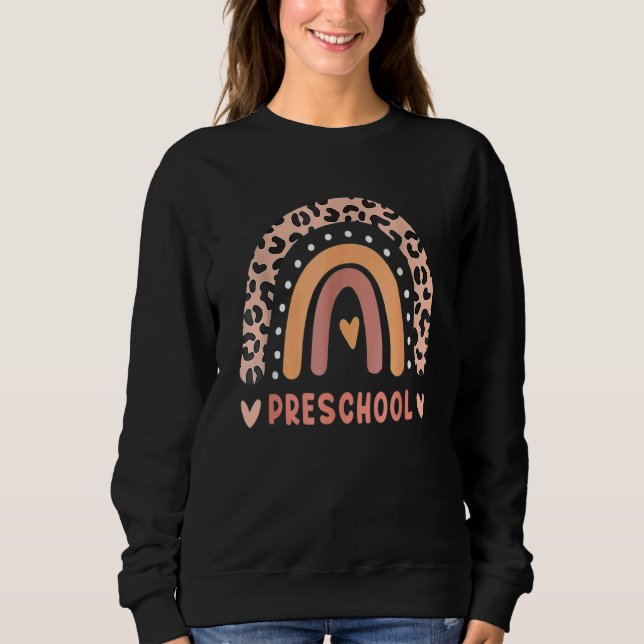 Camiseta Professora Da Pré-Escola Rainbow Leopardo De Volta (Frente)