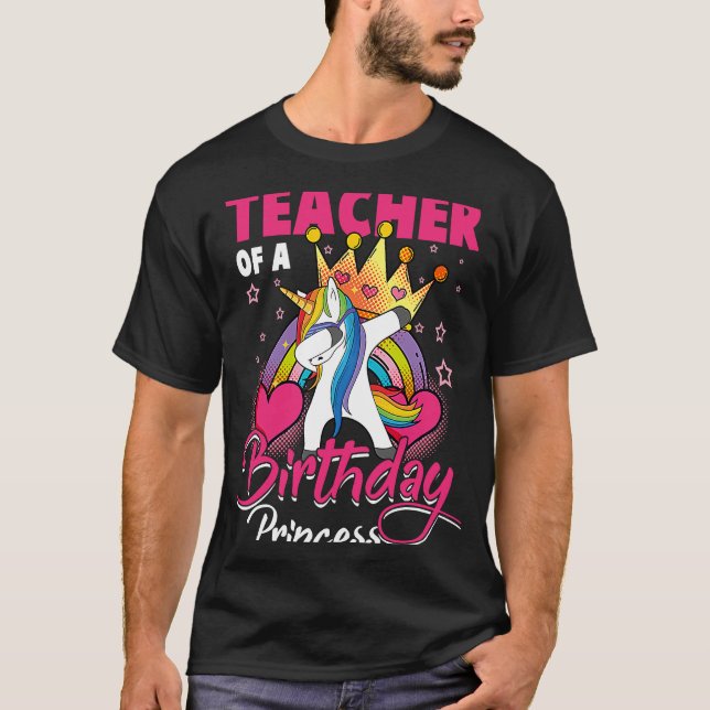 Camiseta Professora Da Princesa De Aniversário Unicorn Dab (Frente)