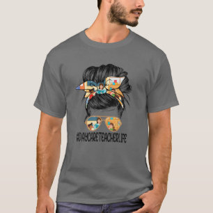 Camiseta Professora de creche Messer Bun Life Hair Glass Ba