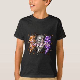 Camiseta Professora De Halloween Lighting Ghost Pumpkin Tri