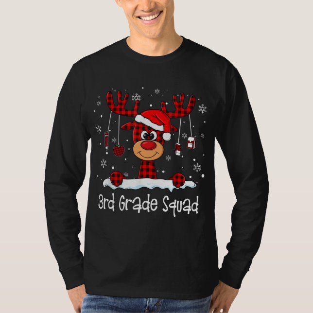 Camiseta Professora de Santa Hat, Reindeer, Xadrez do Quadr (Frente)