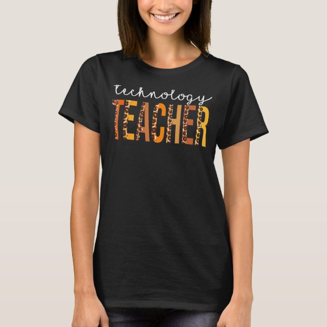 Camiseta Professora de Tecnologia Leopard Queda outono Outo (Frente)