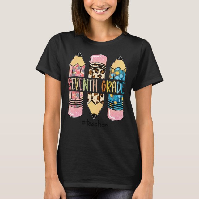 Camiseta Professora do 7º ano Chá de 7 de Lápis-Leopardo (Frente)