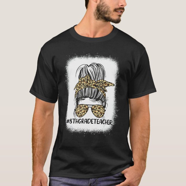 Camiseta Professora do 8º ano Leopard Cabelo Desgrenhado Mu (Frente)