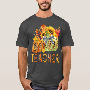 Camiseta Professora do Boho Leopard Pumpkins Queda Autumn T