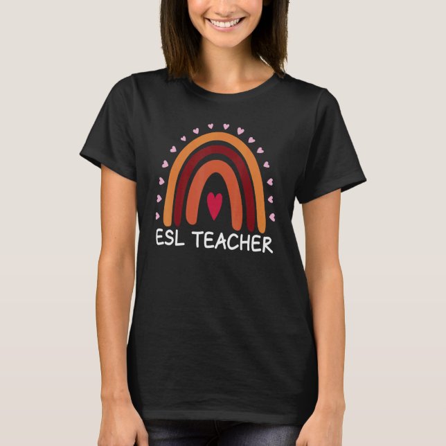 Camiseta Professora do ESL Boho Rainbow De Volta À Escola A (Frente)