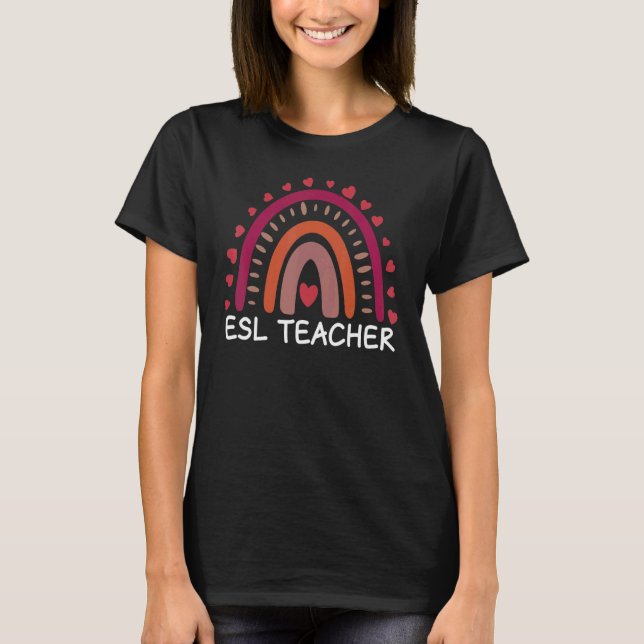 Camiseta Professora do ESL Boho Rainbow De Volta À Escola A (Frente)