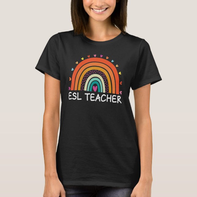 Camiseta Professora do ESL Boho Rainbow De Volta À Escola A (Frente)