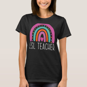 Camiseta Professora do ESL Boho Rainbow De Volta À Escola A