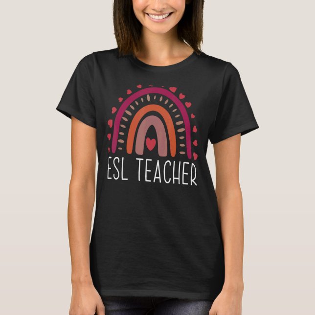 Camiseta Professora do ESL Boho Rainbow De Volta À Escola A (Frente)