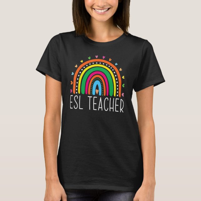 Camiseta Professora do ESL Boho Rainbow De Volta À Escola A (Frente)