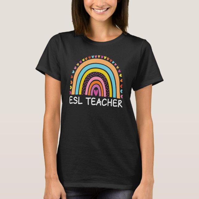 Camiseta Professora do ESL Boho Rainbow De Volta À Escola A (Frente)