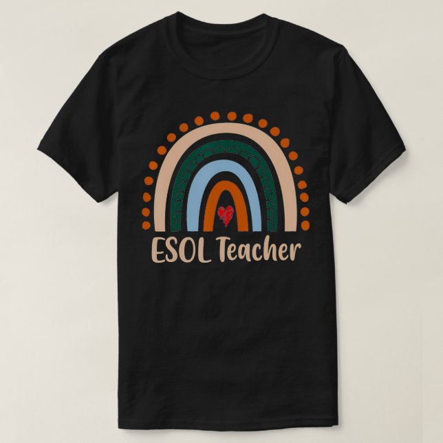 Camiseta Professora Do ESOL Boho Rainbow De Volta À Aprecia (Frente do Design)