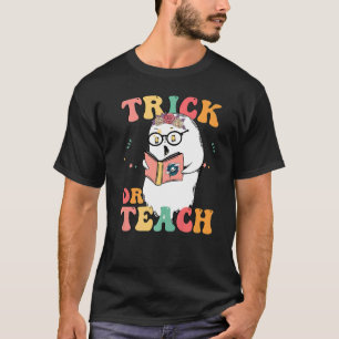 Camiseta Professora do Groovy Halloween descobre traços ret