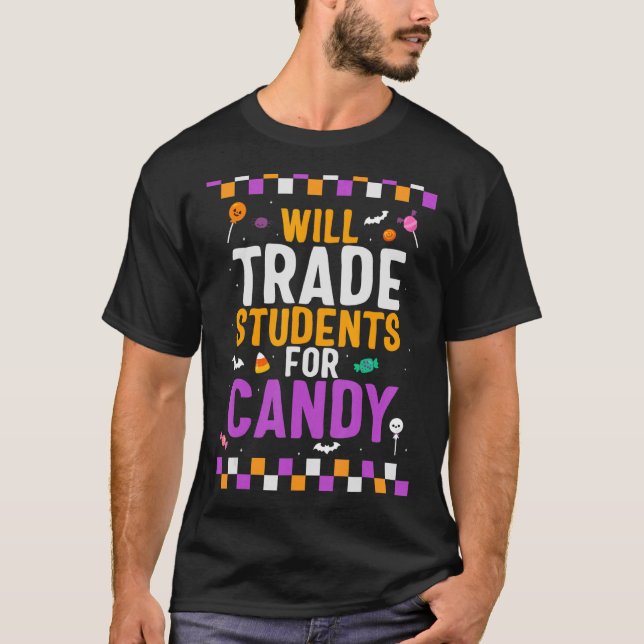 Camiseta Professora Do Halloween Vai Trocar Estudantes Por  (Frente)