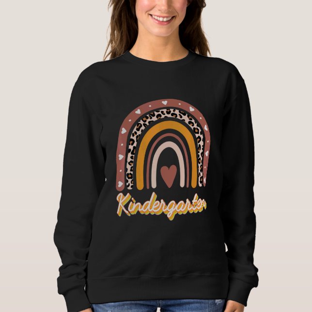Camiseta Professora do infantário Boho Rainbow Leopard Impr (Frente)