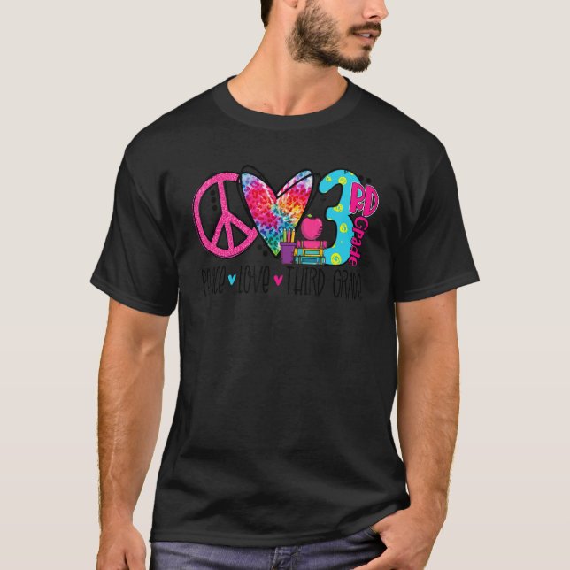 Camiseta Professora do Peace Love Third Grade Tie Dye (Frente)